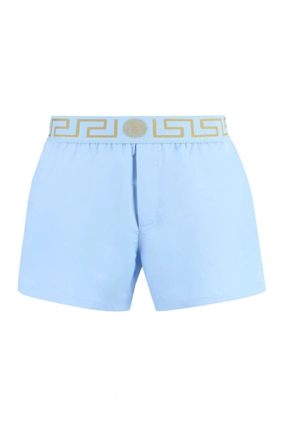 Shop Versace Swim Shorts In Light Blue