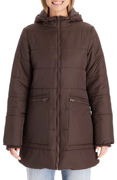 Shop Modern Eternity 3-in-1 Hybrid Quilted Waterproof Maternity Puffer Coat In Dark Chocolate