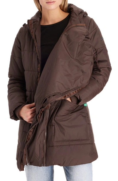 Shop Modern Eternity 3-in-1 Hybrid Quilted Waterproof Maternity Puffer Coat In Dark Chocolate