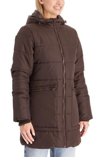 Shop Modern Eternity 3-in-1 Hybrid Quilted Waterproof Maternity Puffer Coat In Dark Chocolate