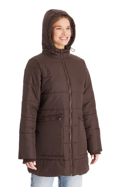 Modern Eternity 3-in-1 Hybrid Quilted Waterproof Maternity Puffer Coat In Dark Chocolate