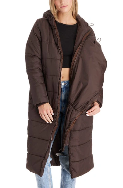 Shop Modern Eternity 3-in-1 Long Quilted Waterproof Maternity Puffer Coat In Dark Chocolate