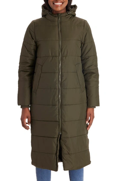 Shop Modern Eternity 3-in-1 Long Quilted Waterproof Maternity Puffer Coat In Khaki Green