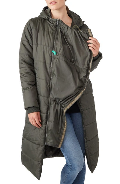 Modern Eternity 3-in-1 Long Quilted Waterproof Maternity Puffer Coat In Khaki Green