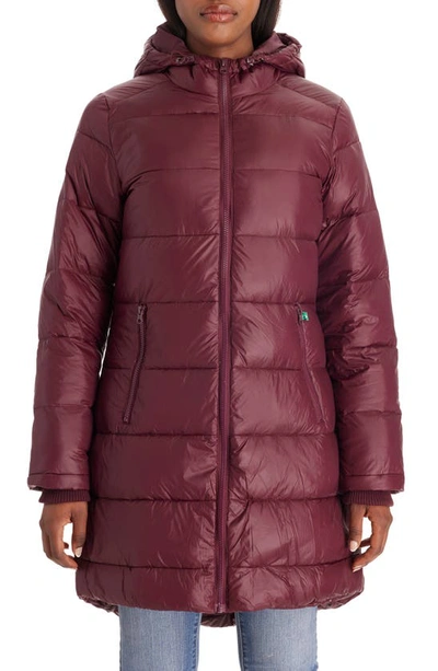 Shop Modern Eternity 3-in-1 Waterproof Quilted Down & Feather Fill Maternity Puffer Coat In Burgundy