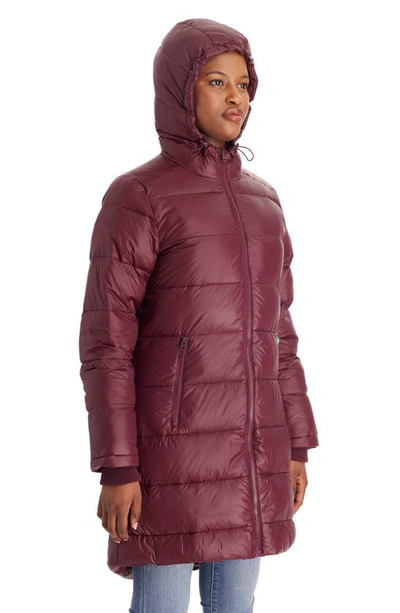 Shop Modern Eternity 3-in-1 Waterproof Quilted Down & Feather Fill Maternity Puffer Coat In Burgundy