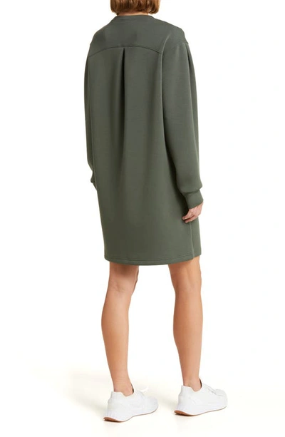 Shop Spanx Airessentials Long Sleeve Knit Shift Dress In Dark Palm