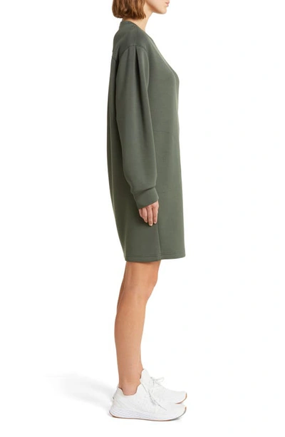 Shop Spanx Airessentials Long Sleeve Knit Shift Dress In Dark Palm