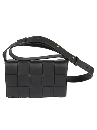 Shop Bottega Veneta Small Cassette Shoulder Bag In Black Gold