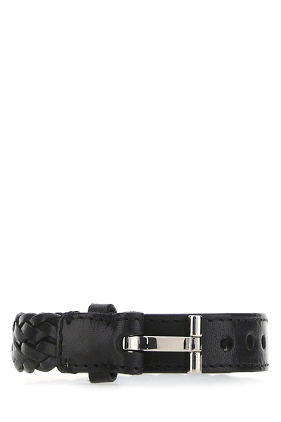 Shop Tom Ford Black Leather Bracelet In Nero E Argento