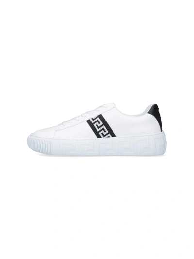 Shop Versace Greek Detail Sneakers In Bianco E Nero