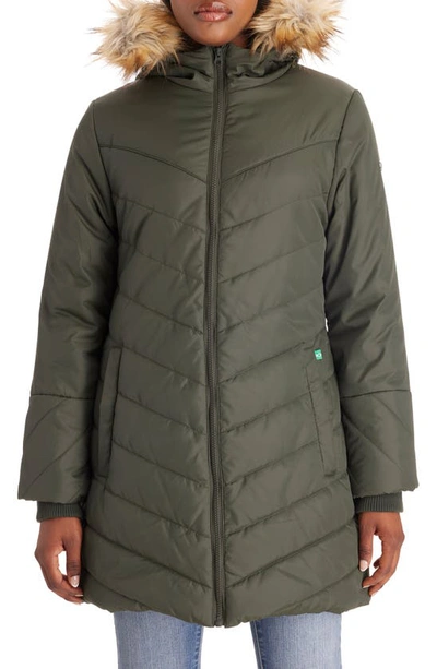 Shop Modern Eternity Faux Fur Trim Convertible Puffer 3-in-1 Maternity Jacket In Khaki Green