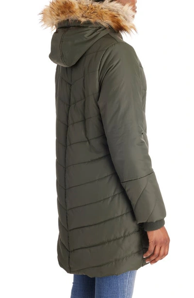 Modern Eternity Faux Fur Trim Convertible Puffer 3-in-1 Maternity Jacket In Khaki Green