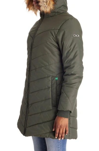 Modern Eternity Faux Fur Trim Convertible Puffer 3-in-1 Maternity Jacket In Khaki Green