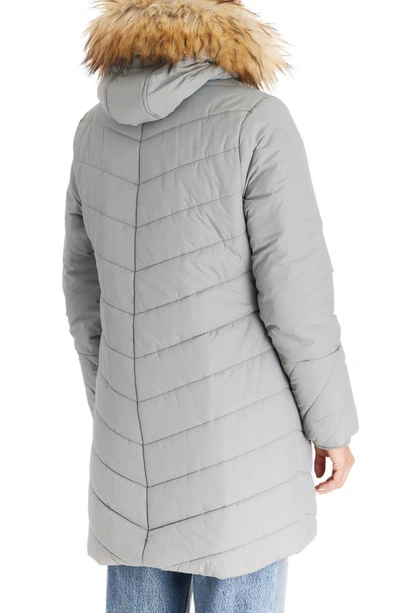 Modern Eternity Faux Fur Trim Convertible Puffer 3-in-1 Maternity Jacket In Graphite