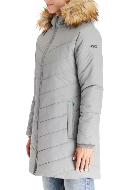 Modern Eternity Faux Fur Trim Convertible Puffer 3-in-1 Maternity Jacket In Graphite
