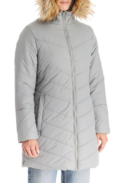 Modern Eternity Faux Fur Trim Convertible Puffer 3-in-1 Maternity Jacket In Graphite