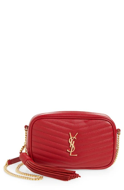 Shop Saint Laurent Mini Lou Quilted Leather Crossbody Bag In Rouge Eros