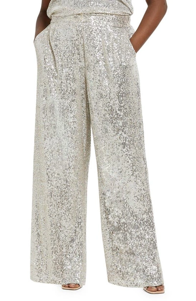 Shop River Island Sequin Wide Leg Trousers In Gold