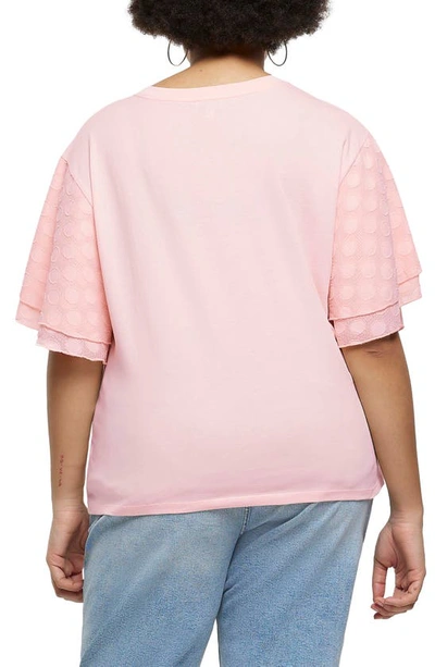 Shop River Island Polka Dot Frill Sleeve T-shirt In Coral