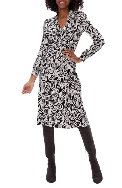 Shop Diane Von Furstenberg Bogna Abstract Print Wrap Front Long Sleeve Dress In Heart Ocean