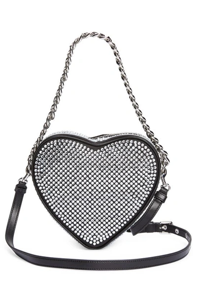 Shop Moschino Heart Crystal Embellished Handbag In Fantasy Print Black