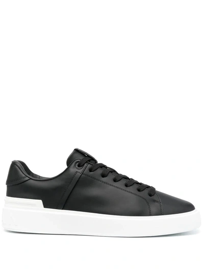 Shop Balmain Black Leather B-court Sneakers In Nero