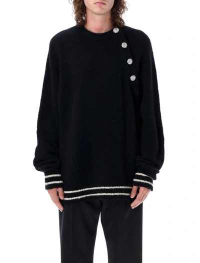 Shop Balmain Bottoned Knit Sweater In Black
