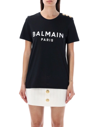 Shop Balmain Flocked Paris T-shirt In Black/white