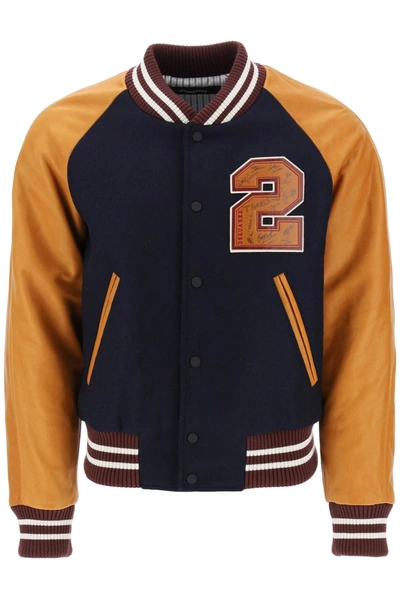 Shop Dsquared2 Wool And Leather Varsity Jacket In Navy Blue (blue)