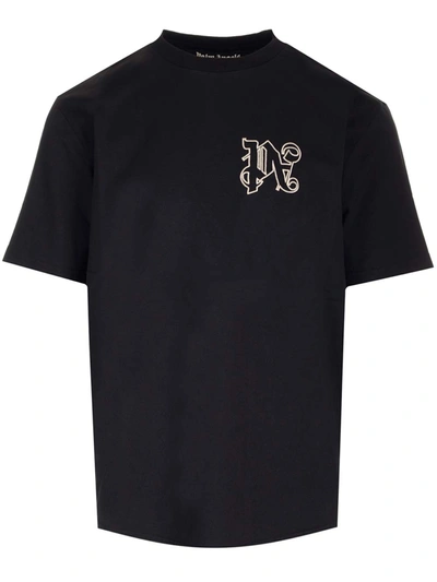 Shop Palm Angels Black T-shirt With Monogram