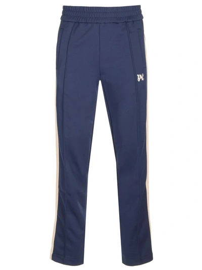 Shop Palm Angels Tracksuit Pants With Monogram In Blue