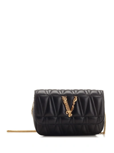 Shop Versace Mini Virtus Crossbody Bag In Black