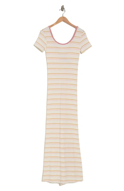 Shop Go Couture Stripe Short Sleeve Rib Maxi Dress In Ivory/ Ice Cream Stripe