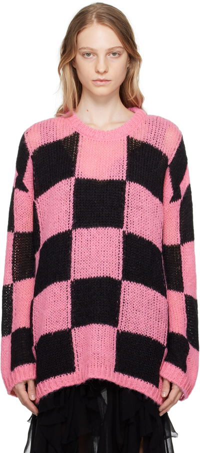 Shop Open Yy Ssense Exclusive Pink Checker Board Sweater In Black/pink