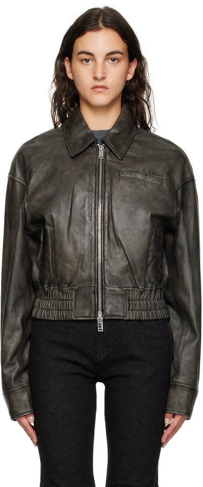 Shop Han Kjobenhavn Black Cropped Leather Jacket In Faded Black
