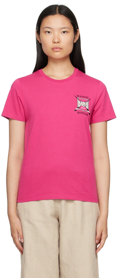 Shop Maison Kitsuné Pink College Fox T-shirt In Fuchsia