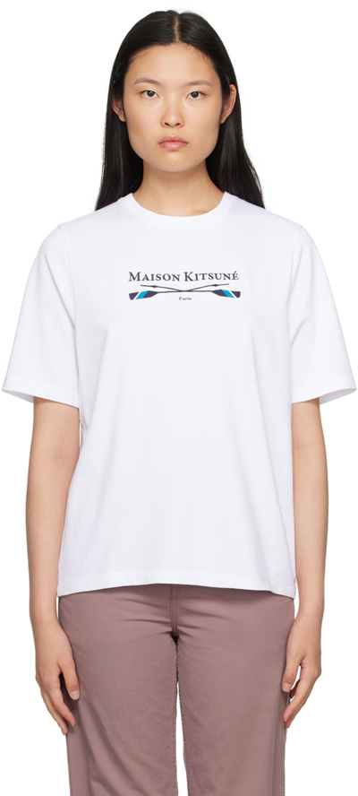 Shop Maison Kitsuné White Embroidered T-shirt