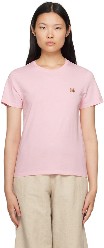 Shop Maison Kitsuné Pink Fox Head T-shirt In Pale Pink