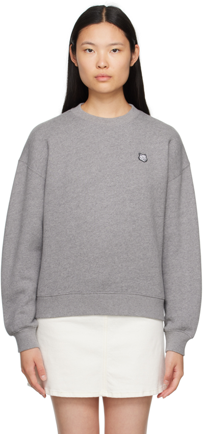 Shop Maison Kitsuné Gray Bold Fox Head Sweatshirt In Medium Grey Melange