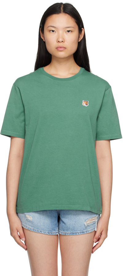 Shop Maison Kitsuné Green Fox Head T-shirt In Teal Grey
