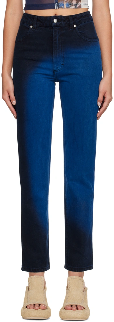Shop Eckhaus Latta Blue Straight Leg Jeans In Moon Wash