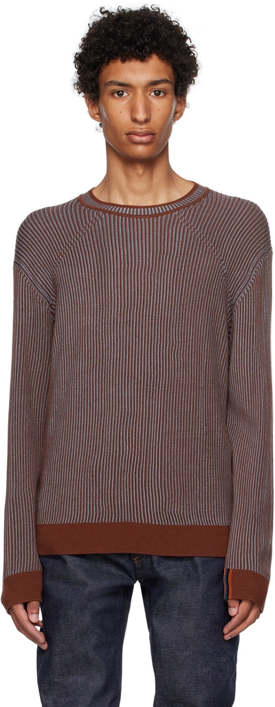 Shop Paul Smith Blue & Brown Crewneck Sweater In 26 Reds