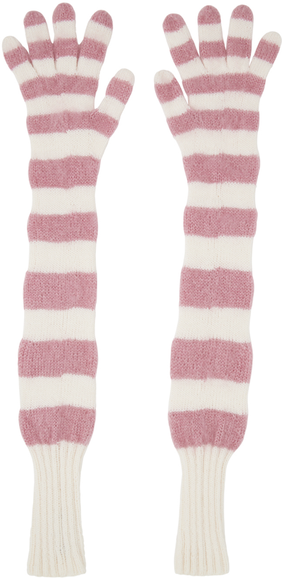 Shop Andrej Gronau Ssense Exclusive Pink & Off-white Gloves In Cream/pink