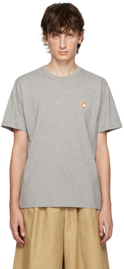 Shop Maison Kitsuné Gray Chillax Fox T-shirt In H150 Grey Melange