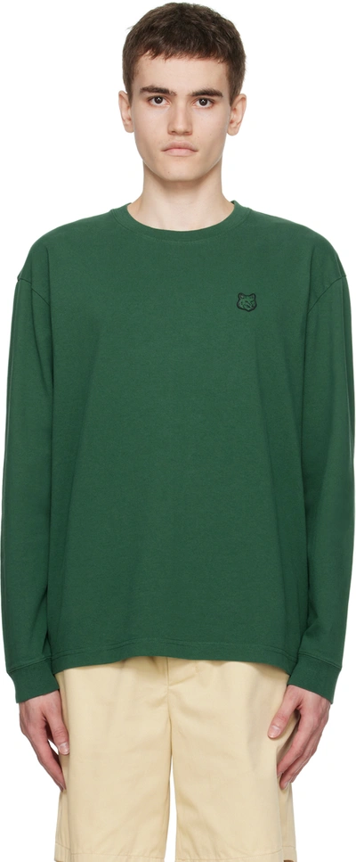 Shop Maison Kitsuné Green Fox Head Long Sleeve T-shirt In P399 Bottle Green