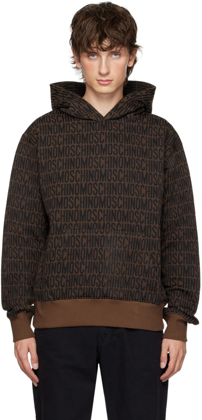 Shop Moschino Brown Jacquard Hoodie In A1103 Fantasy Print