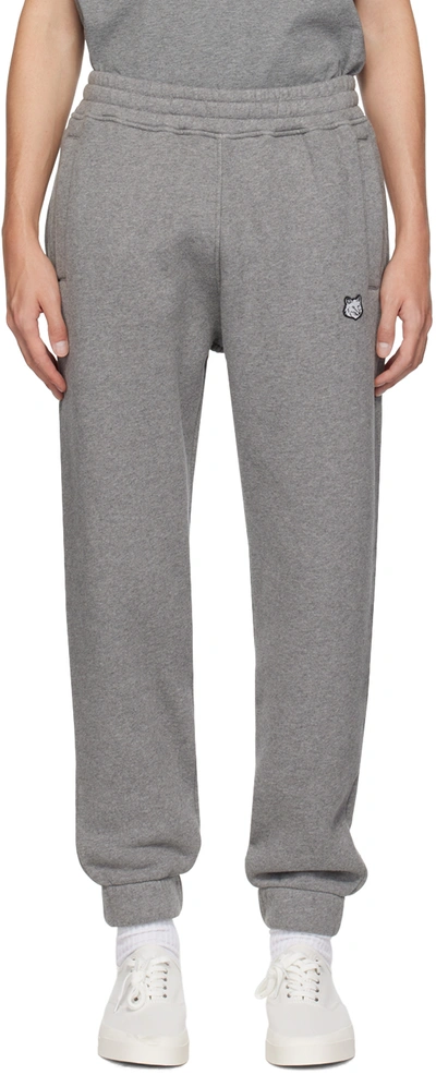 Shop Maison Kitsuné Gray Bold Fox Head Lounge Pants In H131 Medium Grey Mel