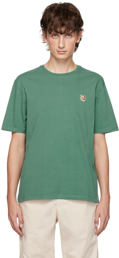 Shop Maison Kitsuné Green Fox Head T-shirt In P315 Teal Grey