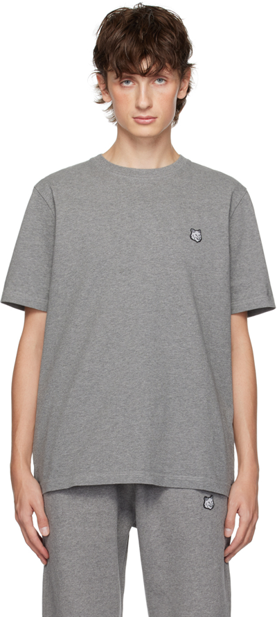 Shop Maison Kitsuné Gray Bold Fox Head T-shirt In H131 Medium Grey Mel